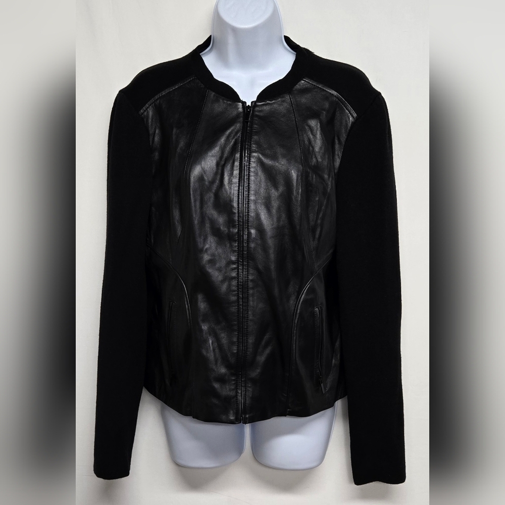 Classiques Entier M Black Shell Leather Jacket Sweater Sleeves Back & Collar